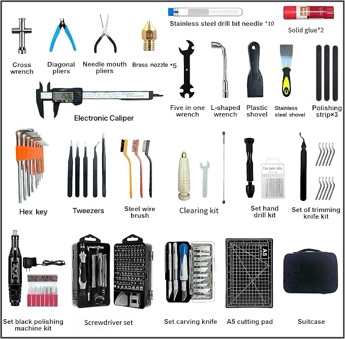 3D Printer Tools Kit,214 PCS 3D Printing Accessory Tools Kit | With Password Lock Storage Bag,3D Printer Accessory Including Removing ,Cleaning ,Preprocessing ,Finishing Tools