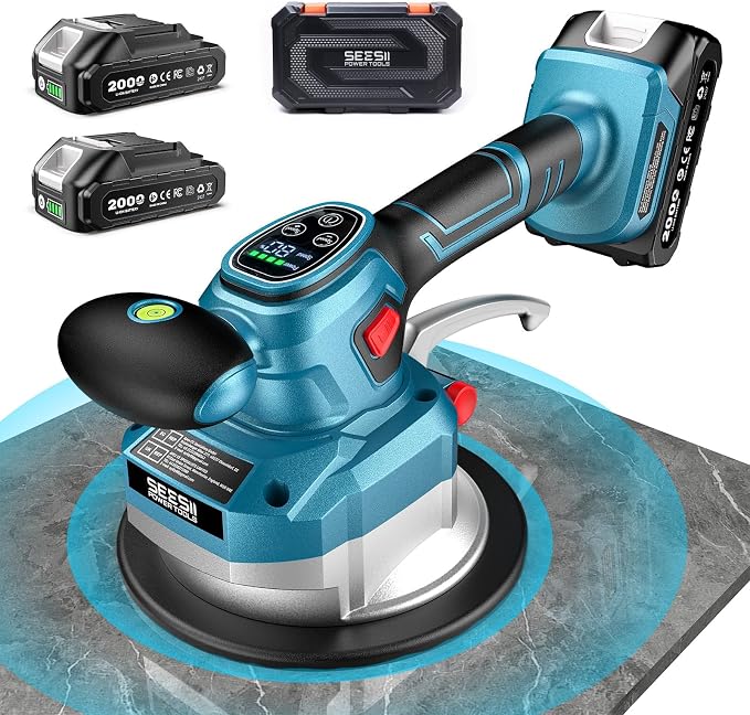 SEESII Tile Vibration Tool 145mm: Vibration Leveling Machine 10-Hours Long Lasting, Tile Vibrator With 10 Speeds For Laying Floor Wall Larger Tiles(6"X6" - 48"X48"), Tile Installers DIYer