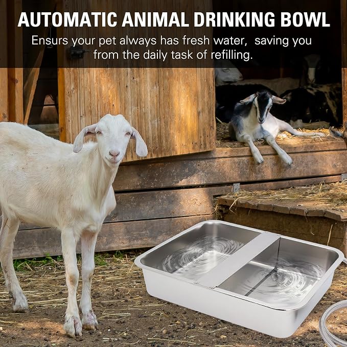 4 Gal Automatic Dog Water Bowl, Stainless Steel Auto Fill Livestock Waterer | Includes Hose & Float Valve. Fits 3/4" GHT. Rust-Proof. 2 Drinking Zones for Dog &Chicken Indoor & Outdoor Use
