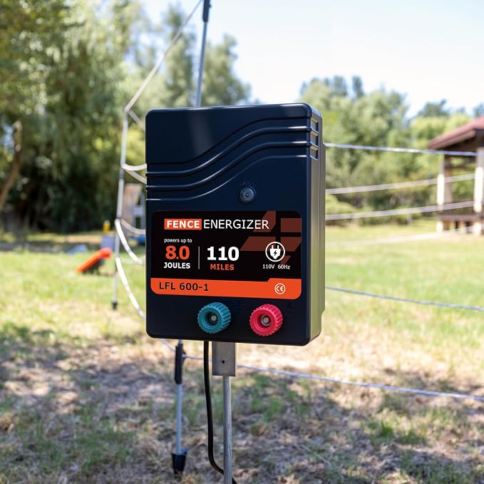 Electric Fence Charger AC Powered 110 Miles, 110 Volt 8 Joule Plug-in Electric Fence Energizer, Output Voltage Max 11.3 KV for Livestock, Preventing Predators from Intruding