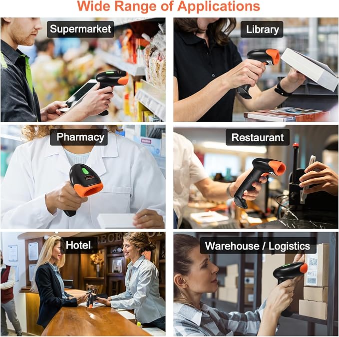 KUIIYER Wireless Barcode Scanner, 2D QR 1D Bar Code Scanners Handheld Barcode Reader with Updated 800 X 600 Pixel CMOS & Built-in Light, Plug & Play for Computers, PC, Laptop, Desktop & POS