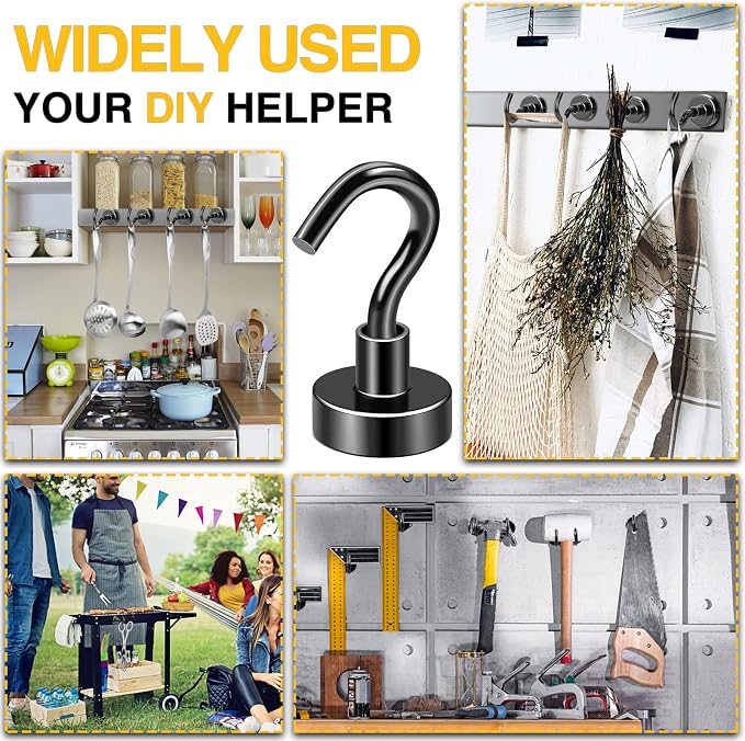 DIYMAG Magnetic Hooks for Refrigerator, Extra Strong Cruise Hook, Heavy Duty Earth Magnets with Hook for Hanging, Magnetic Hanger for Cabins, Grill (20P-Black)
