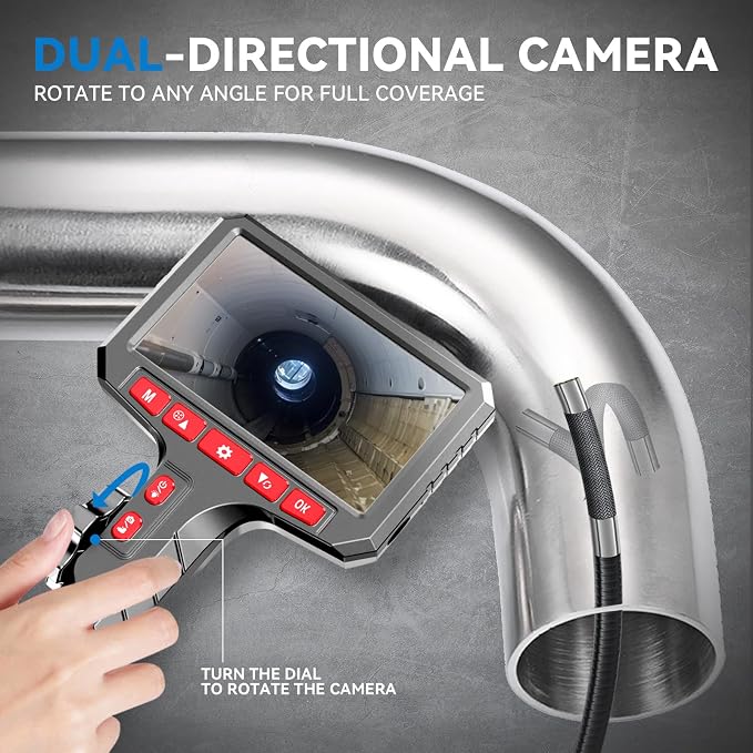 Articulating Borescope Camera with Screen, 2-Way Flexible Inspection Camera with Light, 1080P HD Endoscope Camera with 0.24” Probe, 5in Display, for Engine, Pipe and Wall Inspection, 5ft