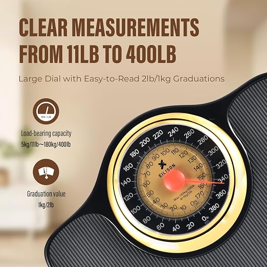 EILISON Mechanical Bathroom Scale for Home Use, Easy Read Analog Weight Scale with Large Dial Display in lb/kg, 400lb Capacity, Non-Slip Surface