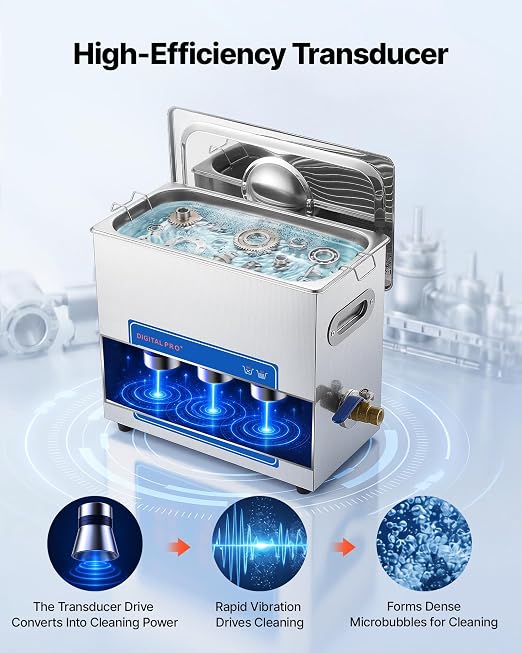 VEVOR Ultrasonic Cleaner 6L-Class Capacity Ultrasonic Parts Cleaner 40kHz, Digital Time and Temp Control, Stainless Steel Ultra Sonic Cleaning Machine with Cleaning Baskets, for Jewelry, Small Items