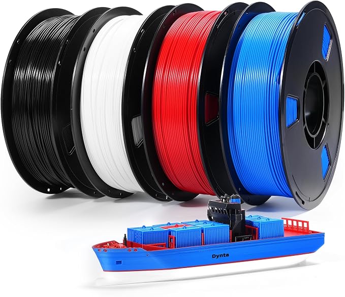 Dynta PLA 3D Printer Filament Multi-Color Set, 1kg per Spool, 1.75mm (±0.02mm), Ideal for Beginners & Desktop Printing Enthusiasts, 4-Pack: Black + White + Blue + Red