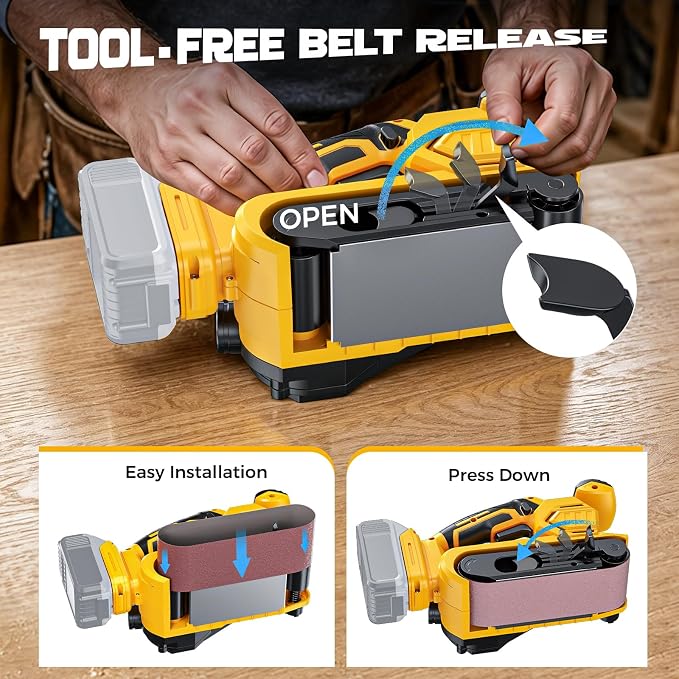 Ecarke Cordless Belt Sander Compatible with DeWalt 20V Battery (Tool Only) 3x18" Bench Sander with Variable Speed (120-380 m/min), with Dust Bag & 3 Sanding Belts(80/120/320 Grit) for Woodworking