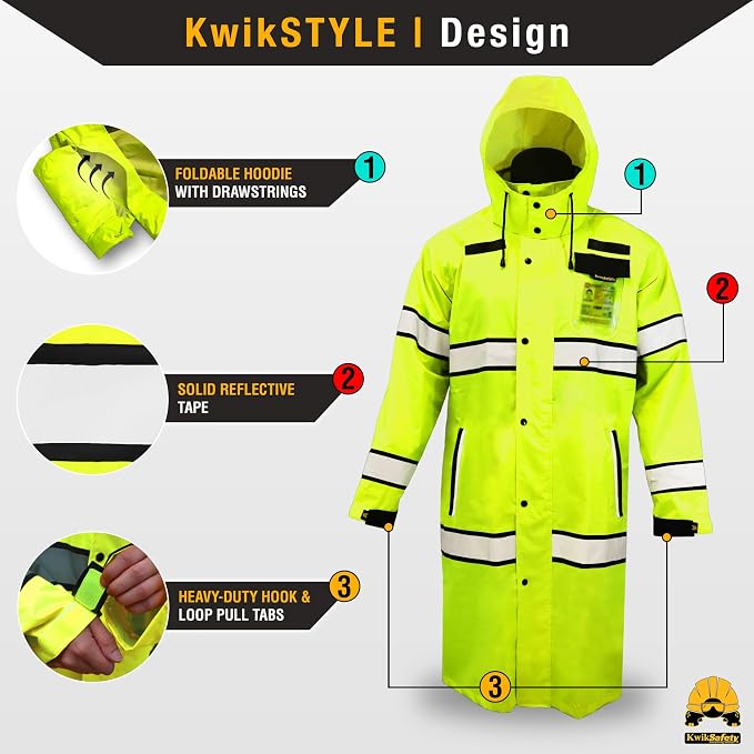 KwikSafety - Charlotte, NC - TORRENT Rain Jacket & Trench Coat ANSI OSHA Class 3 High Visibility Jacket Hi Vis Rain Gear