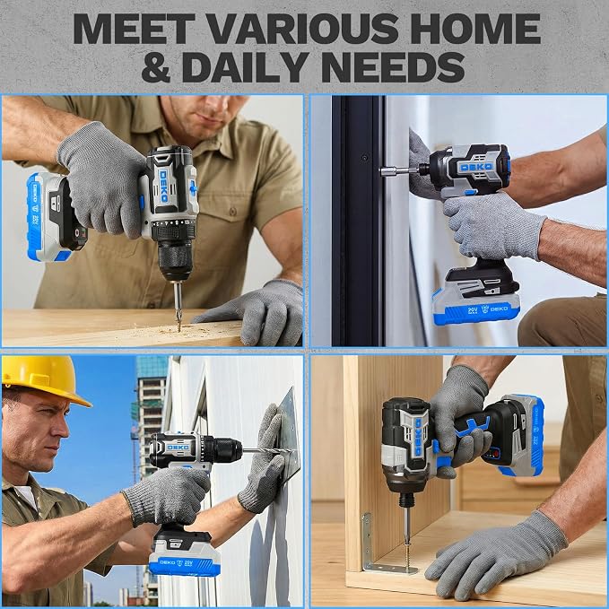 Cordless Drill & Impact Driver: DEKOPRO 20V Brushless Power Drill and 20V Brushless Impact Driver Set, Power Tool Set with 2 x 2.0Ah Batteries, Charger, Bag& 52 x Accessories-Blue