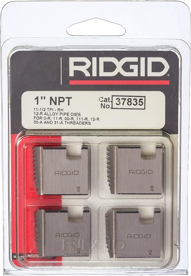 RIDGID 37835 Manual Threader Pipe Dies, Right-Handed Alloy NPT Pipe Dies with Nominal Pipe Size of 1-Inch for Ratchet Threaders or 3-Way Pipe Threaders
