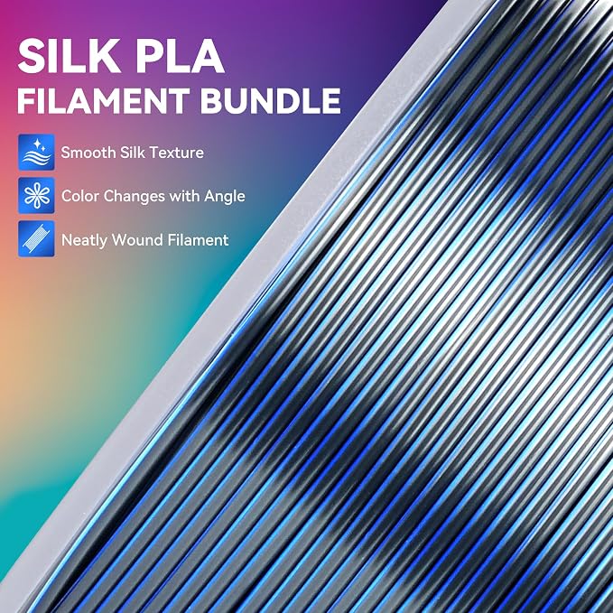 JAYO Silk Dual & Tri-Color PLA Filament 1.75mm Bundle, Multi-Color Shiny 3D Printer Filament Set, Smooth Glossy Finish, Easy to Print, No Clog, 250g Spool, 8 Rolls, 2kg in Total