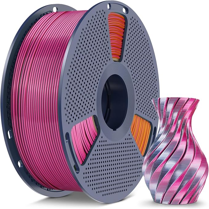 SUNLU Silk PLA+ Filament 1.75mm, Chrome Like Gloss Finish, Smooth Silk Texture, Four Color Appearance from Different Angles, 1kg(2.2lbs) PLA Plus 3D Printer Filament, Black Grey Red Yellow
