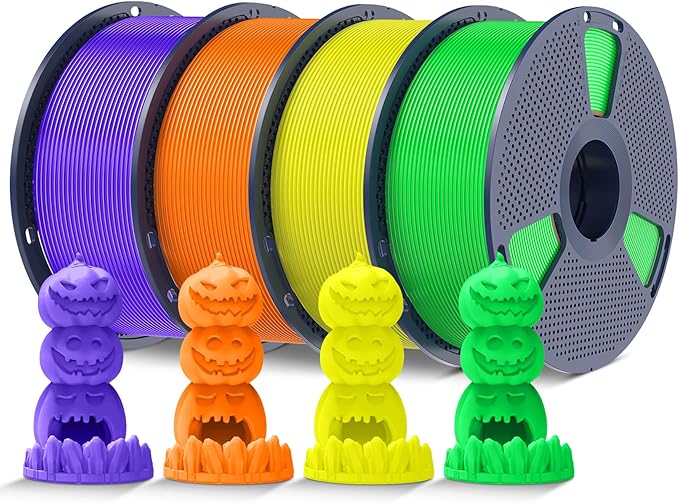 SUNLU 4KG Fluorescent PLA 3D Printer Filament Bundle, PLA Filament 1.75mm, Fit for Most FDM 3D Printer, 1kg Spool, 4Packs, Fluorescent(Purple+Orange+Yellow+Green)