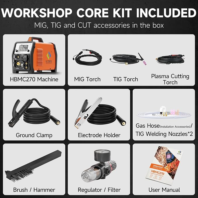 HITBOX Multifunctional Welder Plasma Cutter Combo, 200A 220V Aluminum Pulse MIG/Gas/Flux Core MIG/HF TIG/ 40A Plasma Cutter/Stick/Spot with 2T/4T, Synergy, Large Digital Display