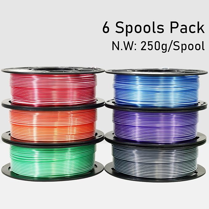 MIKA3D Dual Color 1.75mm 3D Printer Filament Bundle, 3D Printing Silk PLA 6 Spools Pack, Silk White Purple,White Blue,White Orange,WhiteBlack, WhiteGreen, WhiteRed,3D Printing PLA 250g X 6 Spools