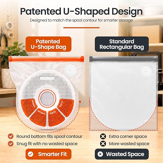 20 PCS U-Shaped 3D Filament Storage Bags Kit, 3D Printer Accessories for PLA, PETG, ABS, TPU, with Auto Pump, 20 Desiccants, 2 Sealing Clips, Extra-Thick Moisture & Dust Resistant