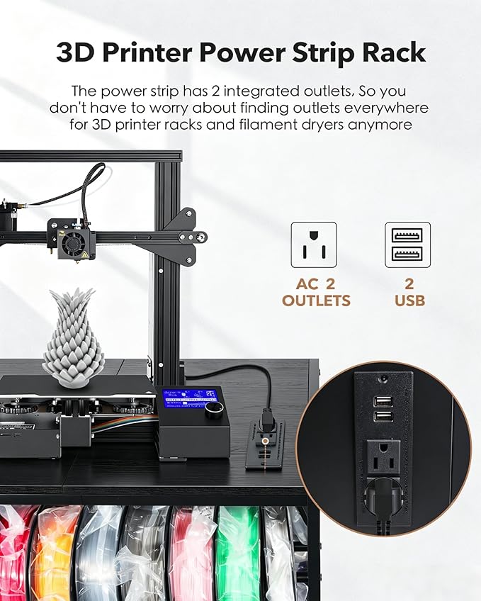 3D Printer Stand with Filaments Storage-Small 3D Printer Table for Consumables Storage,Heavy Duty 3D Printer Cart Desk Suitable for Workshops, Studios and Offices（Black）