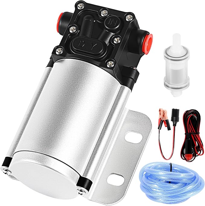 Self-priming Electric Fuel Transfer Pump | 12 Volt 2.67 GPM High Efficiency for Liquids Diesel Kerosene Gasoline Water, with Filter Cartridge