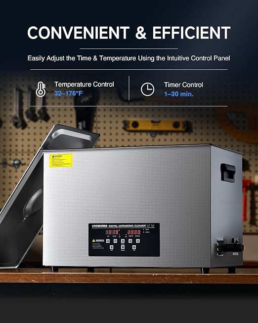 CREWORKS 30L Digital Ultrasonic Cleaner with Degas Gentle Modes, 7.9 gal. Ultrasonic Cleaning Machine, 600W Professional Ultrasound Cleaner with 600W Heater & 30 min Timer for Auto Machine Parts Tools
