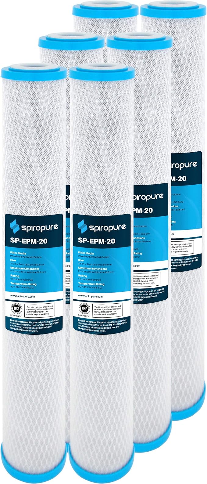 SpiroPure 20x2.5 10 Micron Carbon Block Water Filter EPM-20 CB-25-2010 (6)