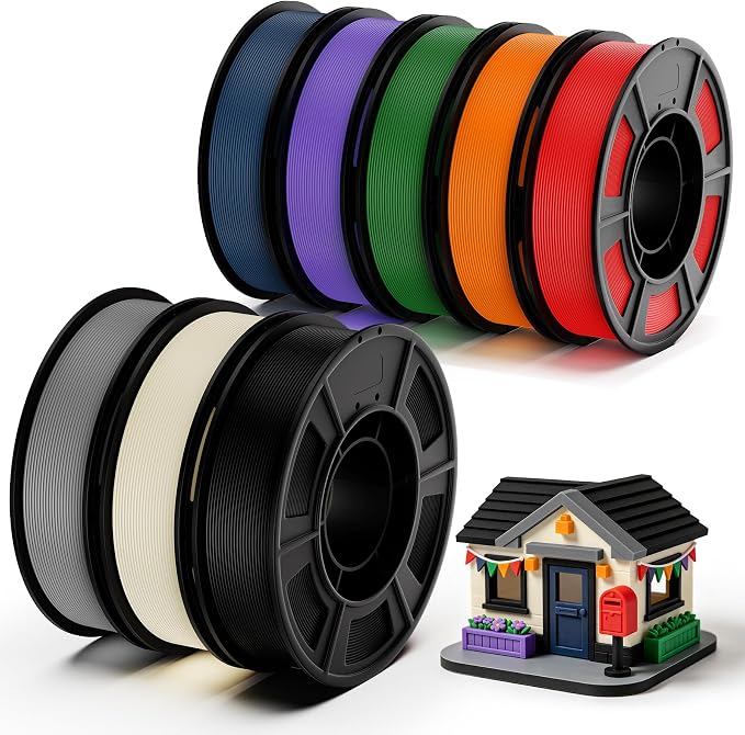 UJOY3D 8 Color Pack Elite PLA+ Filament Bundle, PLA+ 3D Printer Filament 1.75mm, Individually Vacuum Packed, 0.25kg / Spool, 8 Pack, 2kg (Black+Cream White+Grey+Red+Dark Blue+Green+Orange+Iris Purple)
