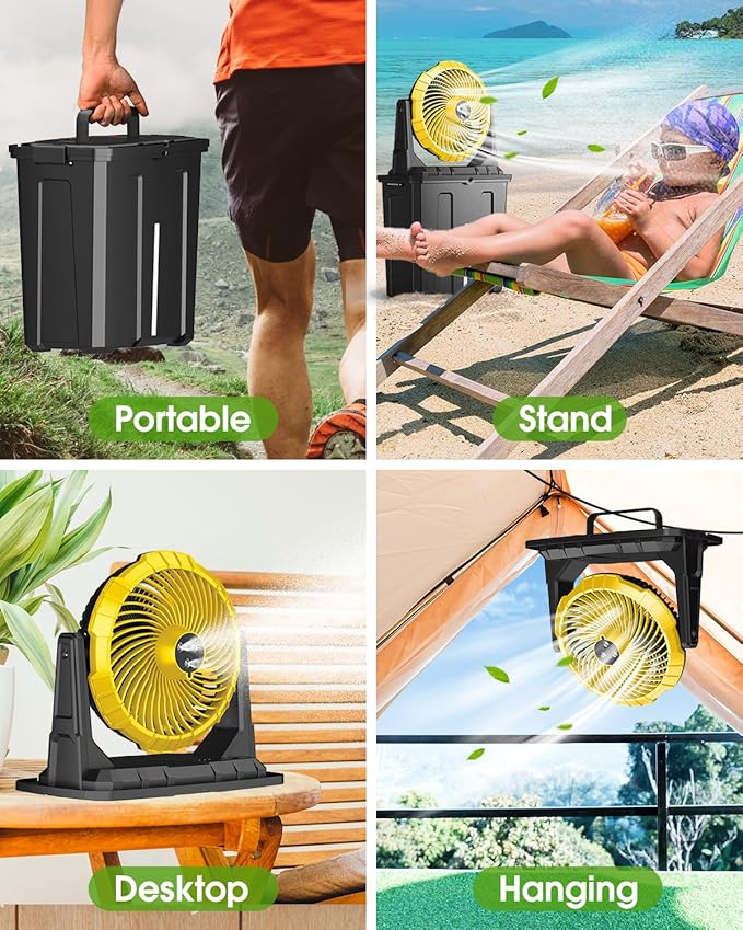 Ausic Portable Misting Fan, 9L 10-inch Outdoor Mist Fans for Outside Patios Cooling, 20000mAh Rechargeable Battery Fan with Water Box, 3 Strong Winds, 3 Spray Mister, Camping/Beach Summer Essentials