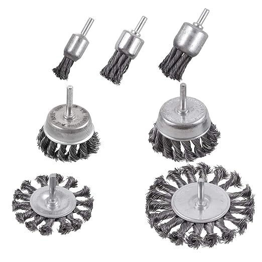 Rocaris 7Pcs Twist Knot Wire Wheel Brush for Drill Crimped Cup Wire Wheels Brush Set for Drill with 1/4-Inch Shank for Rust Removal, Corrosion and Scrub Surfaces