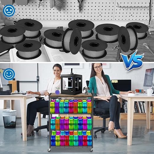3D Printer Stand with Filament Storage Rack - 3D Printer Table Rolling Printer Cart on Wheels, Heavy Duty Metal Filament Spool Holder Organizer, 3D Printing Workstation for 48 Filament Spools Storage