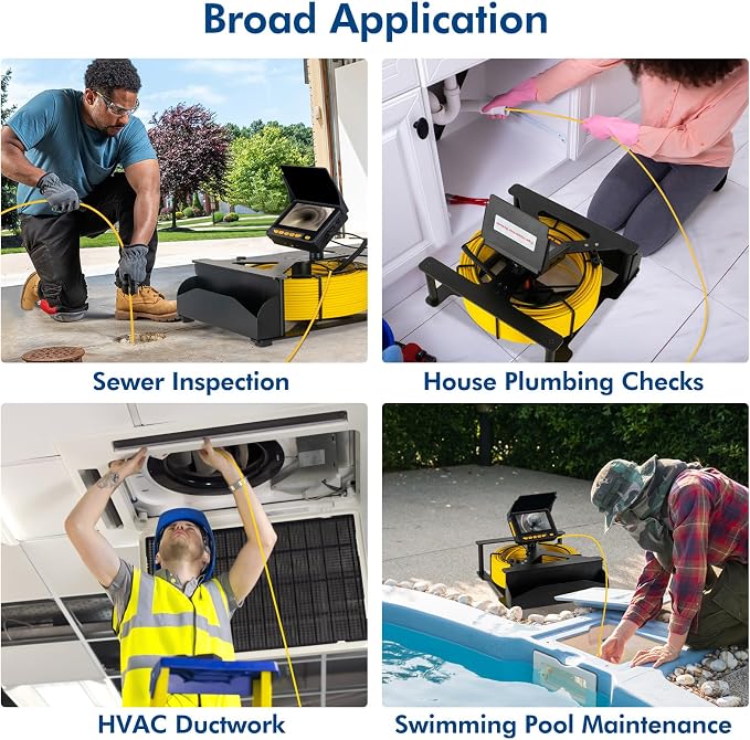Drain Sewer Camera 100FT,w/ 32GB Card,4.3'' HD Video Screen(360°Rotatable) | JQKJCAM HD Sewer Inspection Plumbing Camera Snake w/ 12 Light,Meter Marks,Waterproof 23MM Borescope for Sewer line,Pipes(30m)