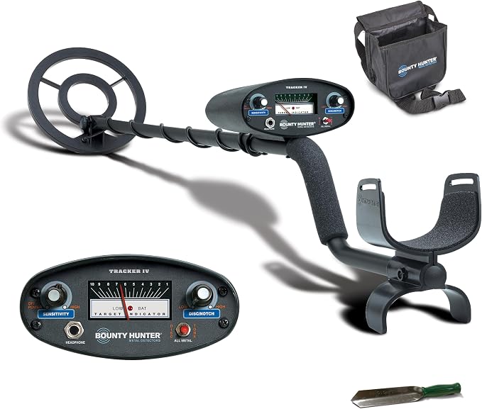 Bounty Hunter Tracker IV Metal Detector for Adults & Kids – Gold & Silver Finder with Waterproof 8" Coil, 3 Detection Modes, Easy to Use, Lightweight, Includes Digger & Pouch – Made in USA