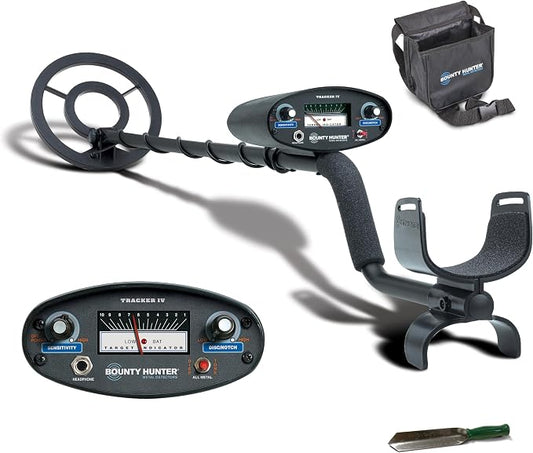 Bounty Hunter Tracker IV Metal Detector for Adults & Kids – Gold & Silver Finder with Waterproof 8" Coil, 3 Detection Modes, Easy to Use, Lightweight, Includes Digger & Pouch – Made in USA