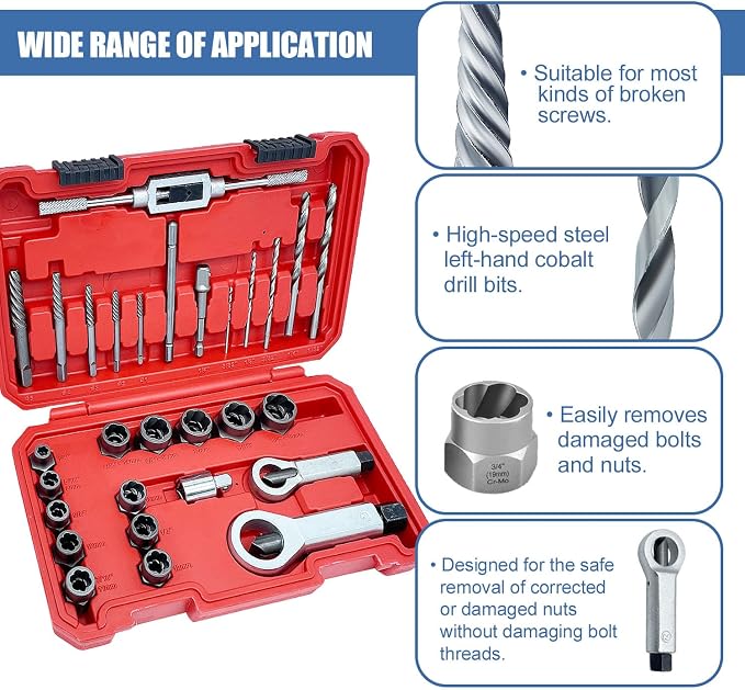 29PCS Impact Nut/Bolt Removal Drill Bit Kit, Bolt Extractor Tool Set, Screw Extractors, Nut Splitter Cracker Set For Damaged Rusted Screws,Bolts, Nuts And Fittings