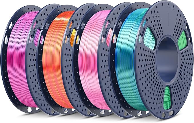 SUNLU Silk Dual Color PLA Filament Bundle Muticolor, Silk 3D Printer Filament, Individually Vacuum Packed, 250G Spool, 4 Pack, 1kg in Total, Blue Red+Red Gold+Pink Gold+Blue Green
