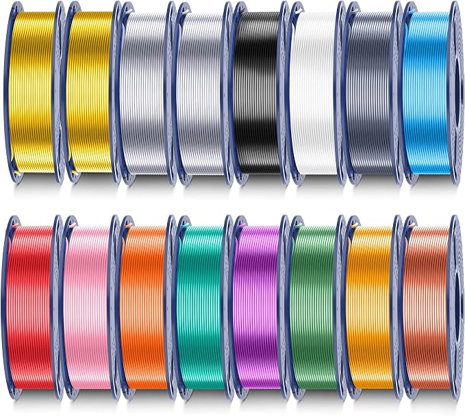 SUNLU 16 Colors PLA Filament Bundle Multicolor, PLA 3D Printer Filament 1.75mm, Individually Vacuum Packed, 0.25kg per Spool, 4kg in Total, 16 Pack. (16-Color Silk PLA Complete Set)