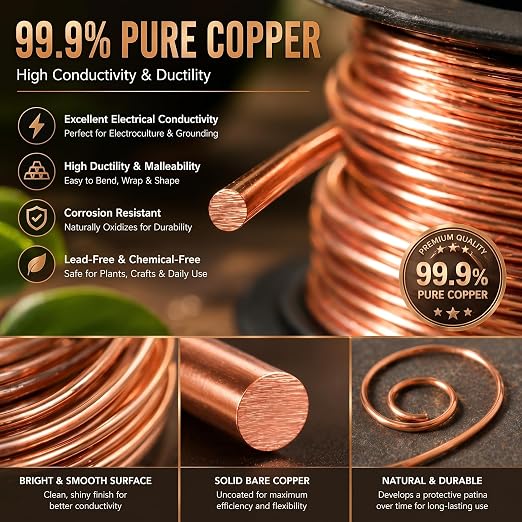 Therwen 100ft 28 Gauge Copper Wire for Gardening, Electroculture, Bonsai, Jewelry Making Beading DIY Craft Pure Bare Copper Wire Spool