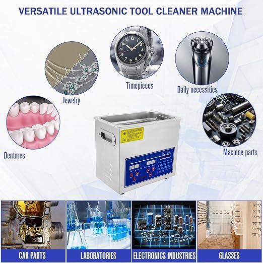 Heated Ultrasonic Parts Cleaner 3L Industrial Ultrasonic Carburetor Cleaner Machine with Digital Timer, Ultrasonic Parts Cleaner Automotive for Coin Dental Watch Cleaning, 110V
