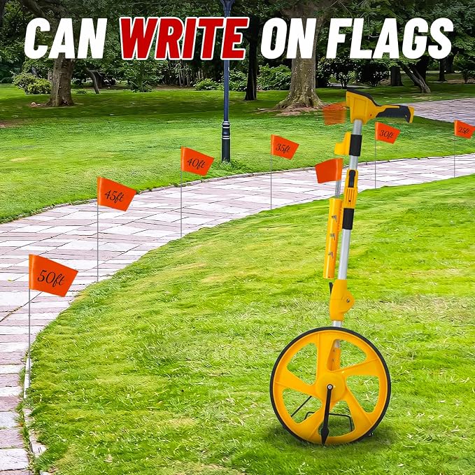 Zozen Measuring Wheel Digital Display, Upgraded Flag Holder & 20 Marking Flags, 3-Section Foldable with Backlit Display, Imperial/Metric, Kickstand | Max 99,999Ft/ 99,999M | Portable Cloth Backpack