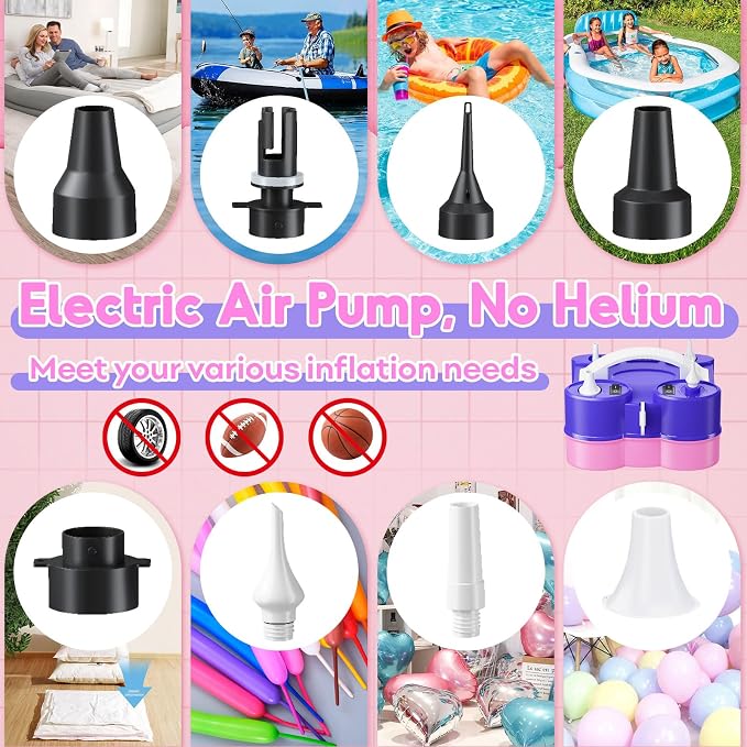 3-in-1 Electric Balloon Pump with Red Blue Green Balloon Arch, 3-in-1 Electric Balloon Pump, Portable Electric Air Pump for All Balloons Inflatables Dual Nozzle Balloon Blower Machine