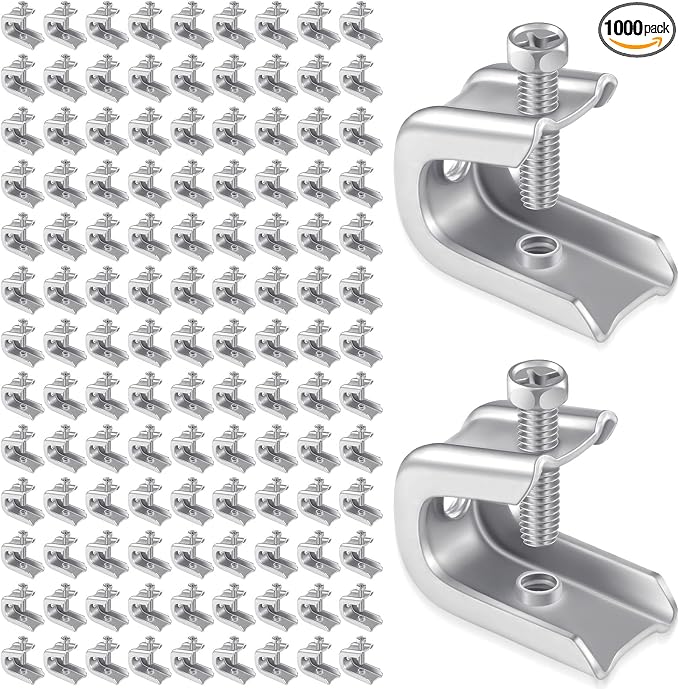 Hicarer 1000 Pcs 1/4" x 20 Beam Clamp Steel Screw in Hooks for Flanges Strong Threaded Rod Wire Ring with Harden Point Screws