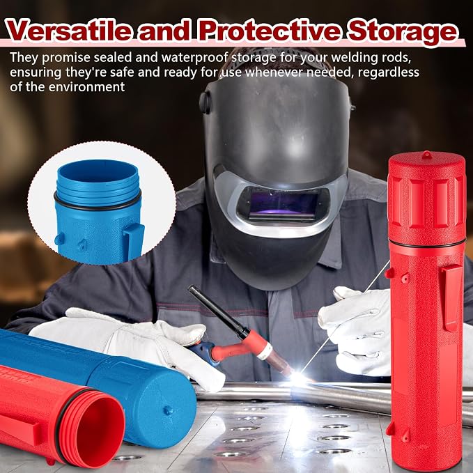 Zonon 4 Pcs Welding Rod Storage Tube 14 Inch Electrode Welding Rod Holder Container Airproof and Waterproof for Canister(Red and Blue)
