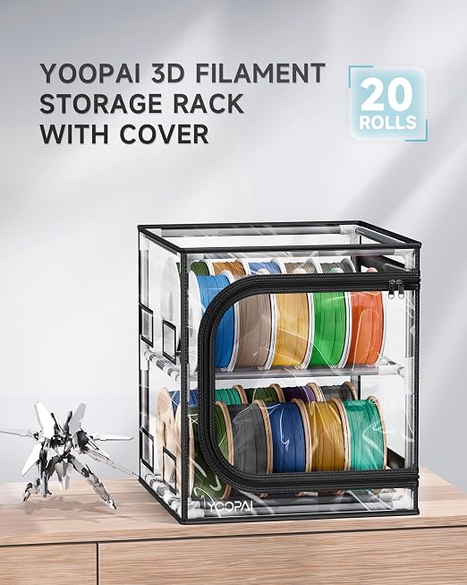 YOOPAI 3D Printer Filament Storage Box – 2 Tier Filament Storage Rack with Transparent Cover, Holds Up to 24 Rolls 1KG – 3D Filament Storage Organizer for Home, Workshop & Studio