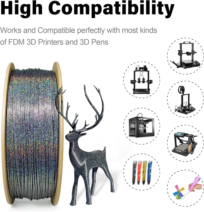 Magic PLA 3D Printer Filament – Color Changing Galaxy Glitter Effect | Multi-Color Shimmering Finish, Easy to Print PLA, 1.75mm, 1kg | Colorful®