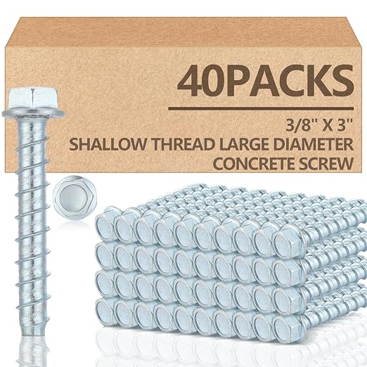 Tandefio 40 Pack 3/8" x 3" Concrete Screw Anchor Galvanized Large Diameter Heavy Duty Plated Concrete Anchors for Masonry Brick Anchoring Block Decking Framing Hex Drive