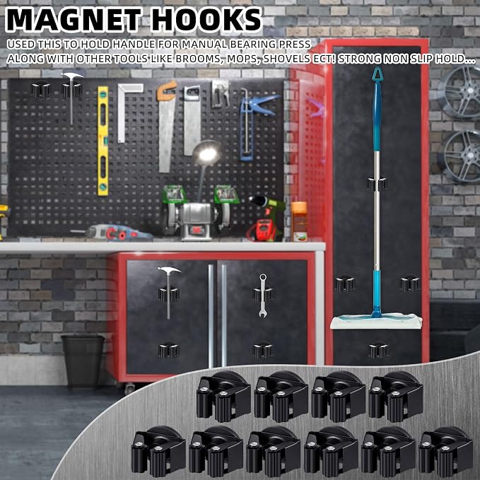 Vercraft 10 Pcs Magnetic Mop Broom Holder Movable Magnetic Broom Holder Rack, Anti Slip Wall Mounted Utility for Cleaning Tools, Garage, Kitchen, Laundry, Garden (Black)
