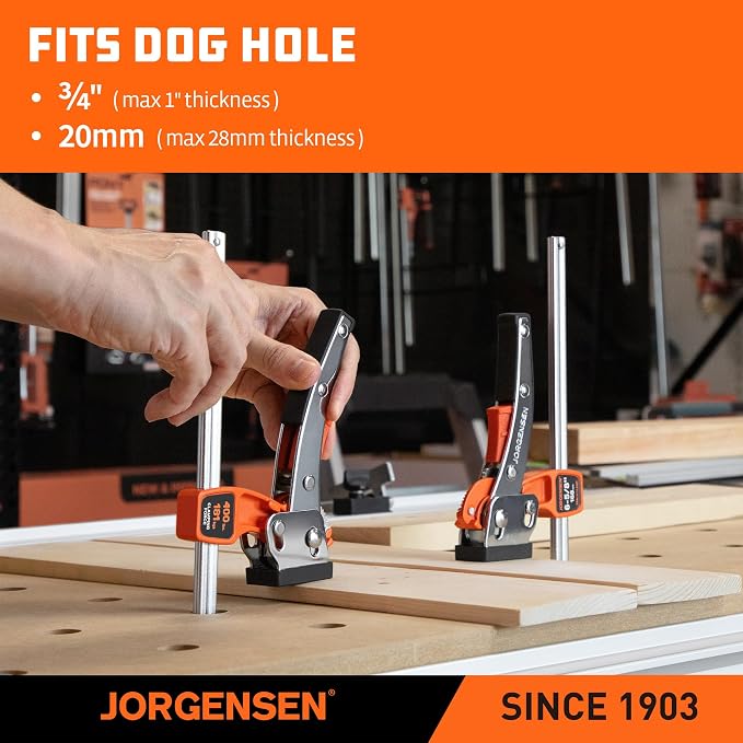Jorgensen 6-5/8" Ratcheting Table Clamps, Quick Release Track Saw Clamps, Guide Rail Clamp for MFT Table and Guide Rail System, 2-7/8" Throat Depth, 400lbs Load Limit, 2 Pack