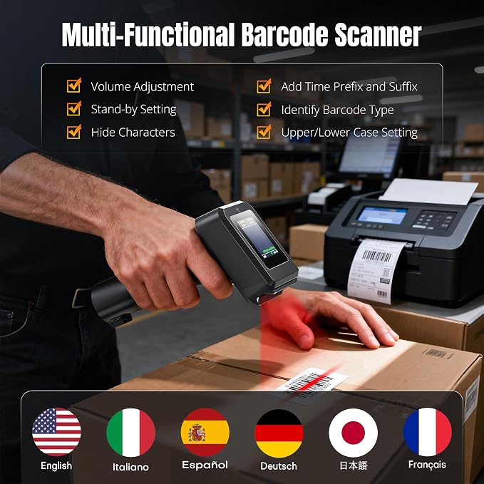 Tera Pro 1D 2D QR Wireless Barcode Scanner with Display Screen Battery Level Indicator Time Display Works with Bluetooth with Charging Cradle Base for Warehouse Supermarket Library HW0006 Pro