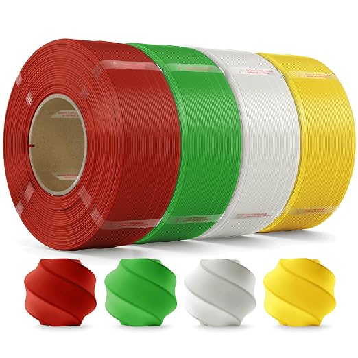 PLA Filament 1.75mm PLA 3D Printer Filament(Refill),4kg Refill for Reusable Spools(8.8lbs),Premium Quality 3D Printing Filament for Bambu lab 3D Printers,Red+Green+White+Yellow