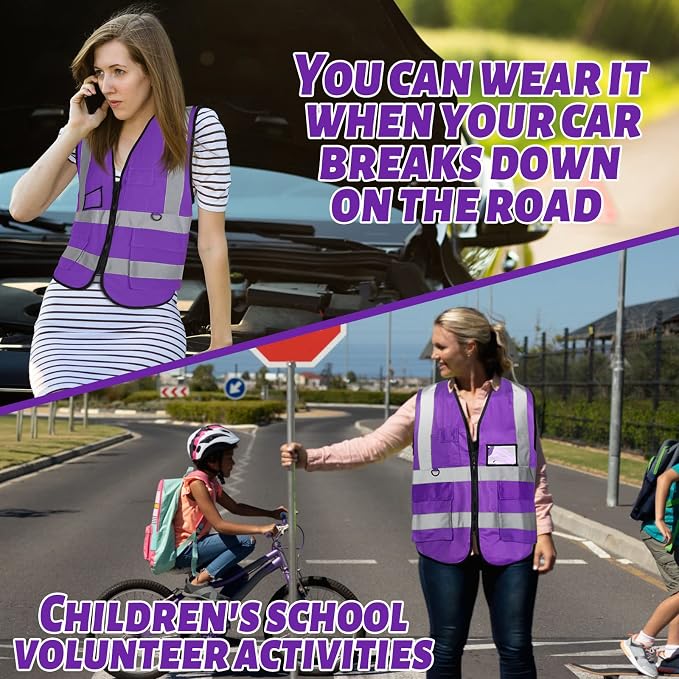 EBOOT 20 Pcs Vests High Visibility Reflective Vest Safety Neon Bright Work Construction Vest with Pockets Reflective Strips (Purple)