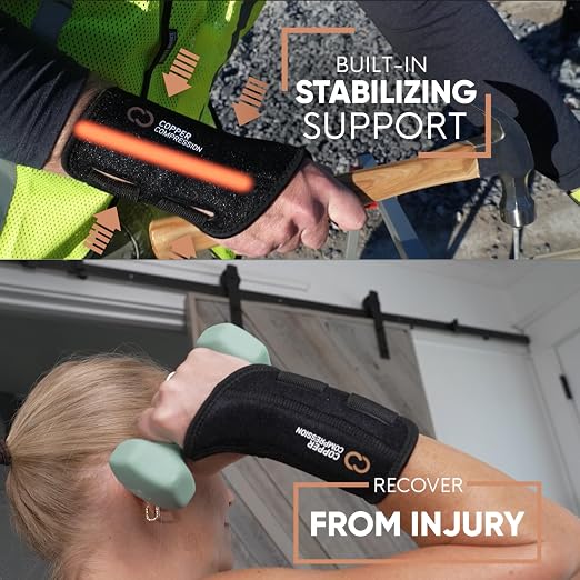 Copper Compression Advanced Wrist Brace - Copper Infused Adjustable Orthopedic Support Splint for Pain, Carpal Tunnel, Arthritis, Tennis Elbow, Tendinitis, RSI, Ganglion Cyst for Men Women Right L/XL
