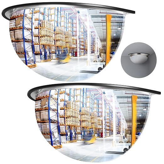 Kanayu 2 Pcs 18" Corner Mirror Blindspot for Wall Safety Security Acrylic Half Dome Convex Mirror Indoor for Ceiling Driveway Outdoor Hallway Warehouse Office Side View